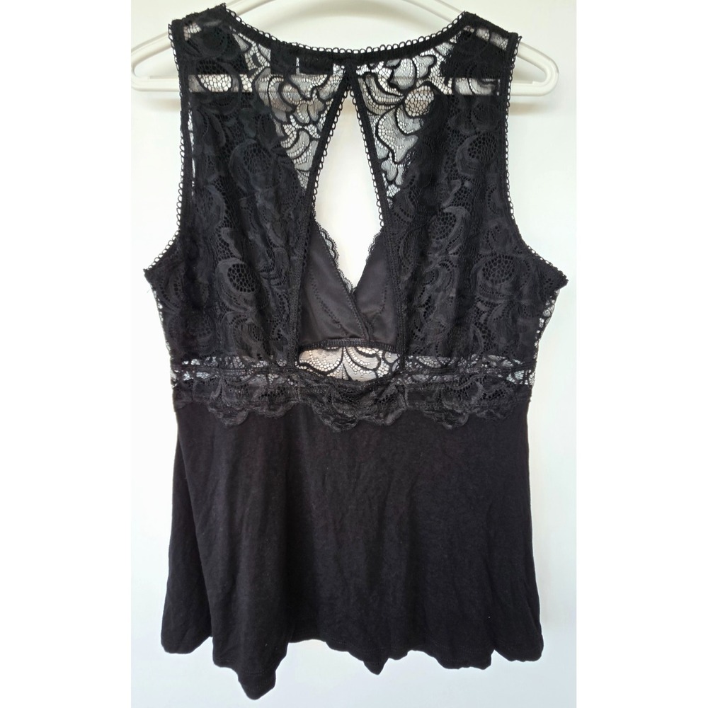 Tahari Black Lace Velour Sleepwear Top Sz L Overlay Sleeveless VNeck Mesh Whimsy - Picture 2 of 14